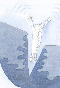 キリストは聖体拝領で多くの心に飛び込み、彼が呼ばれるところに行き、無関心さえ受け入れます。、2001年（紙にw - c） 作： Elizabeth Wang