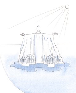 キリストは彼の衣服の下に隠れたすべての人のために避難し、行動します。彼は人生の砂漠にあるテントや幕屋のようなものです。、2001年（紙にw - c） 作： Elizabeth Wang