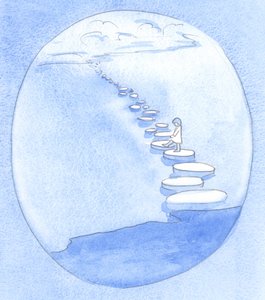 キリストは私に簡単な方法を示しました。彼への信仰と信頼を通して、私は永遠への道を進んでいます。まるで、飛石の上を歩く子供のように、2001年（紙にw - c） 作： Elizabeth Wang