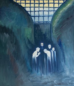 十字架につけられたキリストは、2000年に彼のために苦しむすべての人に特に近いです（船上の油） 作： Elizabeth Wang