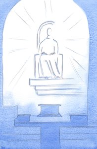 キリストは私たちの聖域内の天の玉座に座っていました。私たちの神であるキリストは、私たちが彼を愛するために負う苦しみに値する、2002年（紙にw - c） 作： Elizabeth Wang