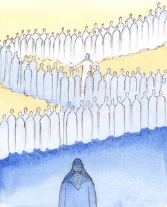 キリストは天国の聖徒たちの間を散歩し、愛情のこもった一瞥と身振りで、それぞれに個人的な注意を払いました。2003年（紙にw - c）