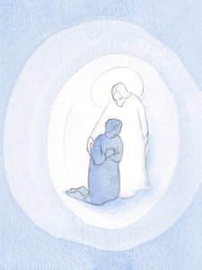 かつて苦しんだキリストは、2000年に苦しんでいる人々を慰めます（紙にw - c） 作： Elizabeth Wang