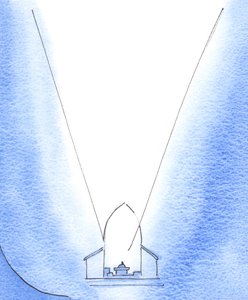 キリストの父への愛は、その燃えるような喜びの中で、私たちの教会の祭壇から、2003年の天国の無限の高さまで急上昇します（紙にw - c） 作： Elizabeth Wang