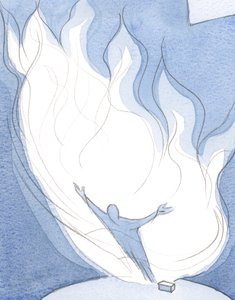 キリストの父への愛は、私たちが共有し、浄化される火との出会いのようなものです。2001年（紙にw - c） 作： Elizabeth Wang