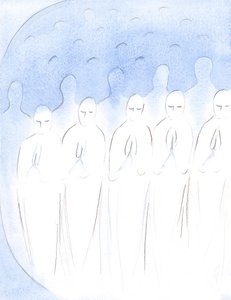 忠実でありながら浄化を受けている亡くなった魂は、2001年に神にふさわしいものとなるために、まだ平和であり、喜んで苦しんでいます（紙にw - c） 作： Elizabeth Wang