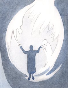 3人の神の人のそれぞれは忠実な魂の中で絶えず働いています、2000年（紙にw - c） 作： Elizabeth Wang