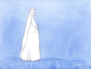 何ヶ月もの間、聖母はキリストを子宮に運びました。彼女は2002年の神の計画における彼女の役割について考える時間がありました（紙にw - c） 作： Elizabeth Wang