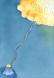 恵みの生活から、ロープのはしごが上向きに進み、キリストと聖人が天国で頑張った人々に挨拶するのを待っていました、2003年（紙にw - c） 作： Elizabeth Wang