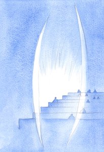 神は魂を守ってくださいます。彼は聖体拝領でキリストを受け入れる魂をふさわしく守っています。聖なる天使たちが私たちのそばに立って、敬虔な沈黙の中で、2002年（紙にw - c） 作： Elizabeth Wang