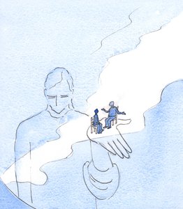 神はすべてのもの、そして神の存在に疑問を呈する人々を含むすべての人々を存在させます、2003年（紙にw - c） 作： Elizabeth Wang