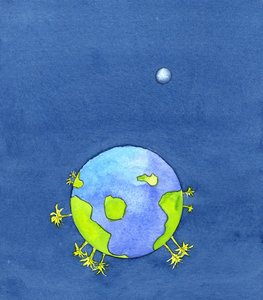 神は地球とその上にあるすべてのものを2001年に作った（紙にw - c） 作： Elizabeth Wang