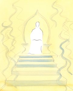 父なる神は、彼がいる栄光の火の中で天国に住んでおられます。そして魂が裁きのために連れてこられるのは彼の王位の前である、2004年（紙にw - c） 作： Elizabeth Wang