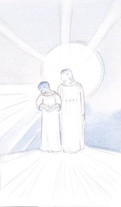 彼は私に彼の衣服を着て「もう一人のキリスト」になるように誘い、愛情を込めて彼の仕事をしました、2000年（紙にw - c） 作： Elizabeth Wang