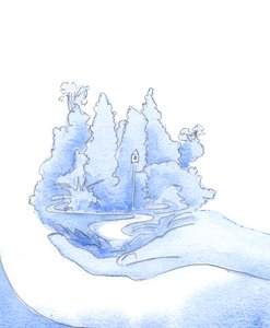 彼は伸ばした手にあるかのように私に庭を見せてくれた。彼は言った：「あなたを喜ばせるために、私が作ったものを見てください？」、2002年（紙にw - c） 作： Elizabeth Wang