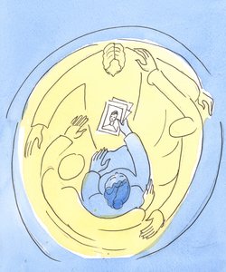 三人の神の愛の中で開催され、私たちは他の人のために執り成しをすることができます、2004年（紙にw - c） 作： Elizabeth Wang
