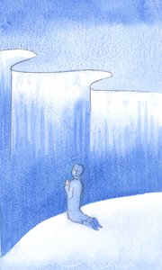 私は魂の中で「絶壁」に導かれ、概念、イメージ、言葉に支えられずに、祈りの中で無に、神の人生に立ち上がるように神から招かれたことを覚えています。2000年（紙にw - c） 作： Elizabeth Wang