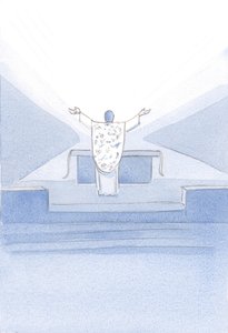 私は奉献の後でキリストを見ました。彼は祭壇の前に立ち、手を上げて、上の父に彼の司祭の祈り（私たちも）を祈りました。、2001年（紙にw - c） 作： Elizabeth Wang