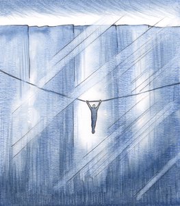 私は信仰だけでしがみついていて、希望の細い糸にしがみついていて、広大な深淵にぶら下がっていました、2000年（紙にw - c） 作： Elizabeth Wang