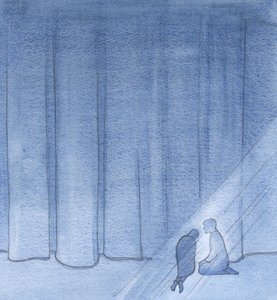 私は、暗闇の中で、ベールのこちら側でのキリストの静かな交友によって助けられ、落ち着きました。、2001年（紙にw - c） 作： Elizabeth Wang