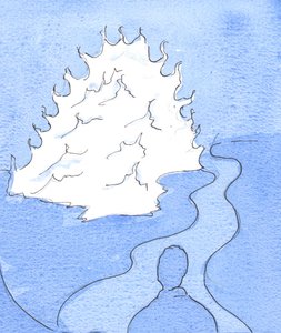 私は神の頭の表現を見せられました：火の山、その頂上は私に向かって移動しました、2003年（紙にw - c） 作： Elizabeth Wang