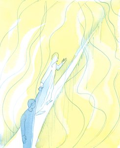 誰かが死への道でキリストと団結したままであるならば、キリストはその魂を狭い道に導き、安全に神の頭の火に彼女を手で導きます、2003年（紙にw - c） 作： Elizabeth Wang