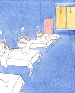 病気は、私たちが人生の終わりについて考えるとき、私たちに自問する機会を与えてくれます。「私は平和な心で神に会いましょうか？」、2004年（紙にw - c） 作： Elizabeth Wang