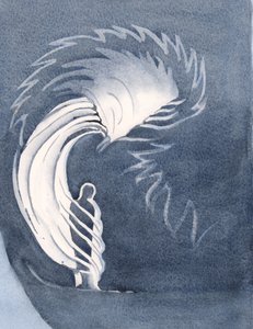 聖体拝領では、キリストの臨在が私たちをマントのように包み込み、天の恵みで私たちを暖め、私たちを慰めます、2000年（紙にw - c） 作： Elizabeth Wang