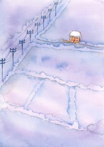 神の目には、私たちの土地はしばしば荒涼とした風景のようであり、子供たちが本当に大切にされている場所はほとんどありません。2003年（紙にw - c） 作： Elizabeth Wang