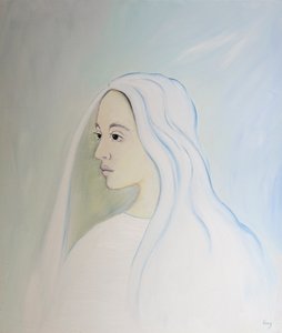 天国では、聖母マリアは、地球上で起こるすべてのことに対する息子の懸念を共有しています、2000年（船内の油）