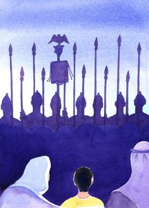 イエスは子供の頃、ローマの兵士やはりつけを見るのに慣れていたでしょう、2001年（紙にw - c） 作： Elizabeth Wang