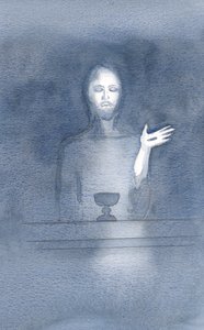 彼の憐れみの中で、キリストは毎日私たちの祭壇にやって来ます。私たちが彼を歓迎するとき、信仰の暗闇の中で、2000年（紙にw - c） 作： Elizabeth Wang