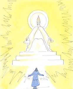 信仰をもって、2004年の聖域の上の教会の高いところに燃える光を見ることができます（紙にw - c） 作： Elizabeth Wang
