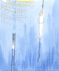執り成しでは、2004年に地下の深いシャフトに取り残された別の人を救助するために、ある人がロープに降りることを神が許されているかのようです（紙にw - c） 作： Elizabeth Wang