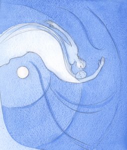 神との私たちの結合では、私たちは子供たちが宇宙を飛び越え、恋人たちが遊んで、子犬が転がっているようなものです、2002年（紙にw - c） 作： Elizabeth Wang
