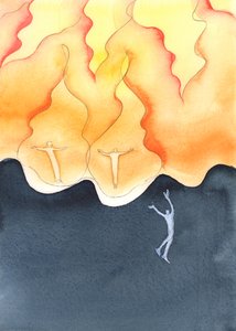 一部の親や配偶者が、怠慢や皮肉を込めて、身近な人への信仰を奨励するためにほとんど何もしないのは悲劇です、2003年（紙にw - c） 作： Elizabeth Wang