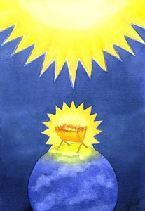 イエス・キリストは神によって造られた人です。それでも彼は権力ではなく、無力な赤ん坊として地球にやって来ました、2001年（紙にw - c） 作： Elizabeth Wang