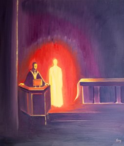 聖書が読まれるとき、イエス・キリストは私たちと一緒にいます、2000年（船上の油） 作： Elizabeth Wang