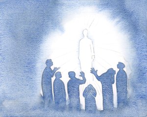 イエスは天国で純粋さと力で燃え上がる、2000年（紙にw - c） 作： Elizabeth Wang