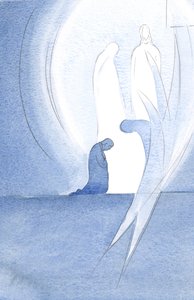 イエスは聖体拝領で聖母と一緒に私の魂に来ましたが、目に見えませんでした、そして私の天使は父の賛美に加わりました、2000年（紙にw - c） 作： Elizabeth Wang