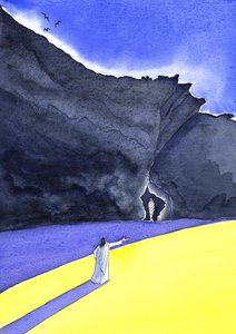 イエスはラザロを生き返らせる、2001年（紙にw - c） 作： Elizabeth Wang