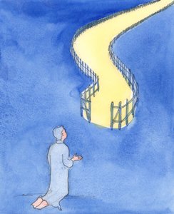 イエスは、それは人生につながる狭い門であり、困難な道であると言われました、2004年（紙にw - c） 作： Elizabeth Wang
