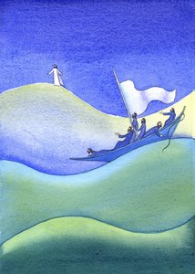 イエスは水上を歩く、2001年（紙にw - c） 作： Elizabeth Wang