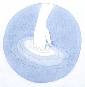 ぬるま湯に浸した手がほとんど変化を感じないように、神聖な命に満ちた魂は、平和で永遠の栄光の中でキリストを受け入れます。、2001年（紙にw - c） 作： Elizabeth Wang