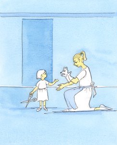 母親が危険な物体を取り除く前に何か「良い」もので子供をそらすように、神は放射光を通して教会に良い贈り物を与えます、2003年（紙にw - c） 作： Elizabeth Wang