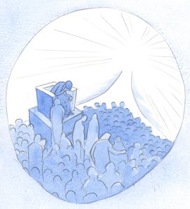 多くの人が一緒に天国に向かって旅をします。それぞれの地上的または精神的な母親は、傷ついた魂を再生と和解の場所に導くことができます、2001年（紙にw - c） 作： Elizabeth Wang