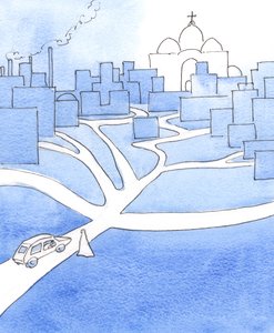 私たちの地上の旅の終わり近くに、私たちは交差点に到着します、2003年（紙にw - c） 作： Elizabeth Wang