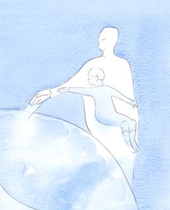 キリストの名によって祈る人は、天の父に抱かれ、腕を動かして他の人を助け、癒すことができる子供のようなものです。2002年（紙にw - c） 作： Elizabeth Wang