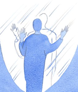 神のご意志を本当に望んでいる人は、細部に至るまで、まるで一枚のガラスの隣にいるかのように、天国に「触れる」ことです。2002年（紙にw - c） 作： Elizabeth Wang
