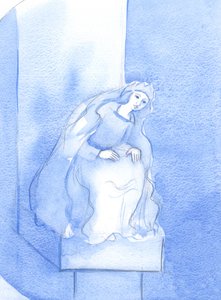 私たちの祝せられた女性（「ウェストミンスターの私たちの女性」）は、彼女に目を向ける人々を歓迎します。彼女は優しい愛を込めて私たちに挨拶し、私たちの自信を喜んでいます、2002年（紙にw - c） 作： Elizabeth Wang